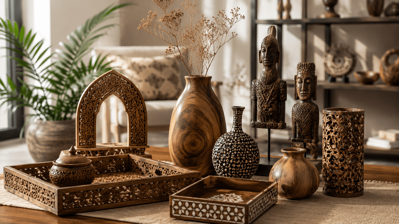 Artisan-made wooden handicrafts and home décor pieces